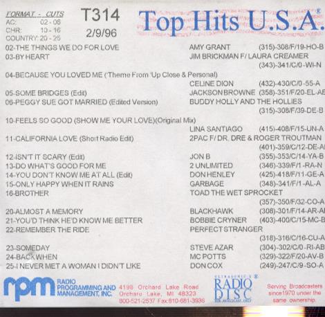 Top Hits U.S.A.: February 9, 1996 Promo w/ Front Artwork