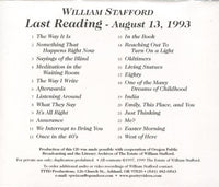 William Stafford: Last Reading: August 13, 1993
