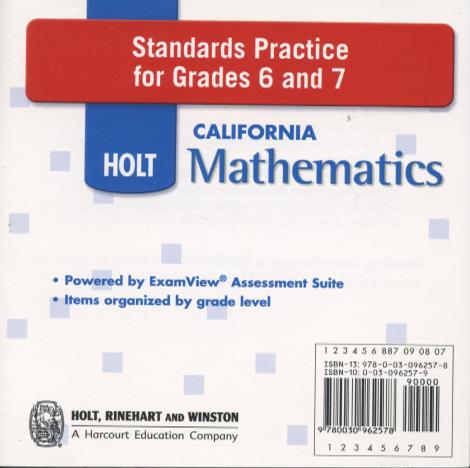 Holt California Mathematics: Standards Practice For Grades 6 And 7