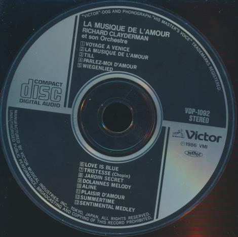 Richard Clayderman & His Orchestra: La Musique De L'Amour Japan w/ No Artwork
