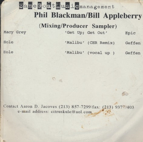 Phil Blackman/Bill Appleberry: Mixing/Producer Sampler 3-Track Promo