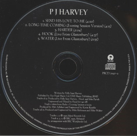 PJ Harvey: Send His Love To Me 5-Track Promo w/ Back Artwork
