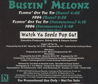 Bustin' Melonz: Flippin' Off The Tip 4-Track Promo w/ Back Artwork