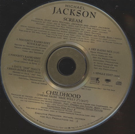 Michael Jackson: Scream: The Remix Edits 6-Track Promo w/ Paper Slip & No Artwork