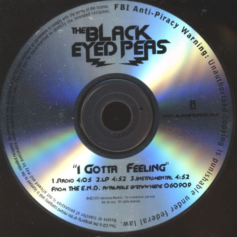 The Black Eyed Peas: I Gotta Feeling 3-Track Promo w/ No Artwork