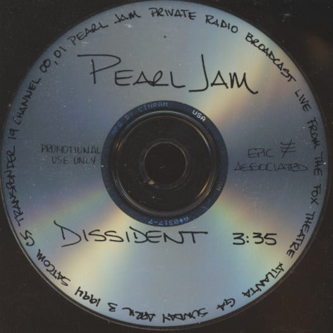Pearl Jam: Dissident 1-Track Promo w/ No Artwork