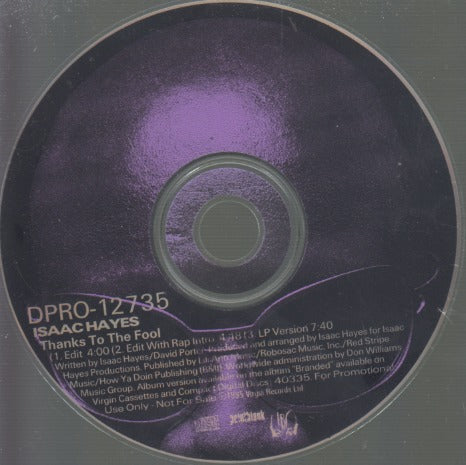 Isaac Hayes: Thanks To The Fool 3-Track Promo w/ Back Artwork