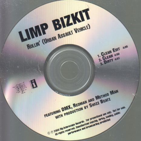 Limp Bizkit: Rollin' (Urban Assault Vehicle) 3-Track Promo w/ Back Artwork