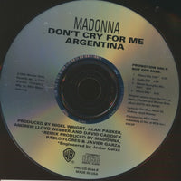 Madonna: Don't Cry For Me Argentina 4-Track Promo w/ Back Artwork