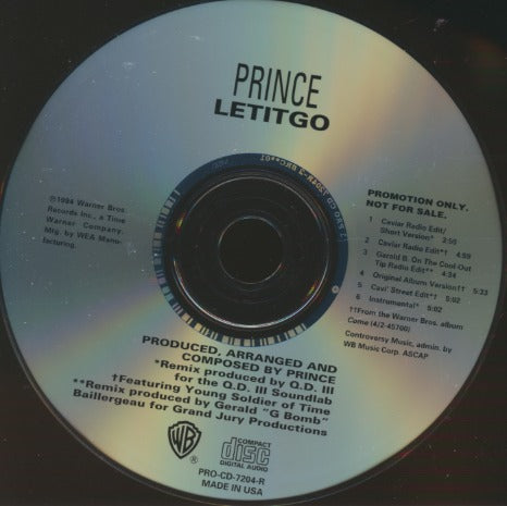 Prince: Letitgo 6-Track Promo w/ Back Artwork