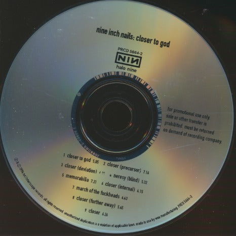 Nine Inch Nails: Closer To God 9-Track Promo w/ Back Artwork
