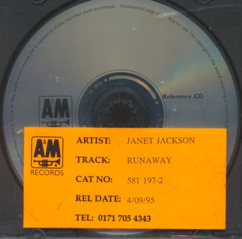 Janet Jackson: Runaway 4-Track Reference CD Promo w/ Licensing Sticker &