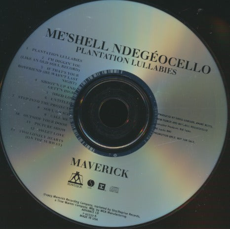 Me'Shell NdegeOcello: Plantation Lullabies Advance Promo w/ Back Artwork