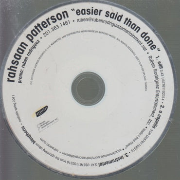 Rahsaan Patterson: Easier Said Than Done 3-Track Promo w/ No Artwork