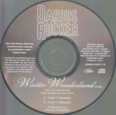 Darius Rucker: Winter Wonderland 3-Track Promo w/ Back Artwork