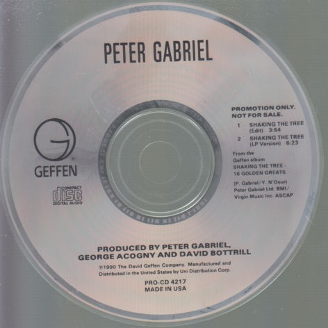 Peter Gabriel: Shaking the Tree 2-Track Promo w/ No Artwork