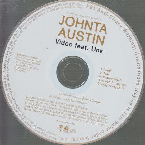 Johnta Austin: Video 5-Track Promo w/ Back Artwork