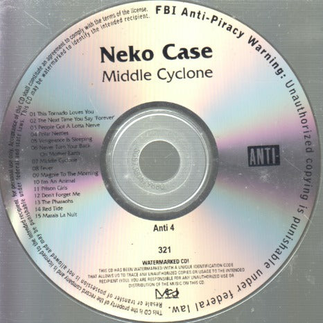 Neko Case: Middle Cyclone 15-Track Promo w/ Back Artwork