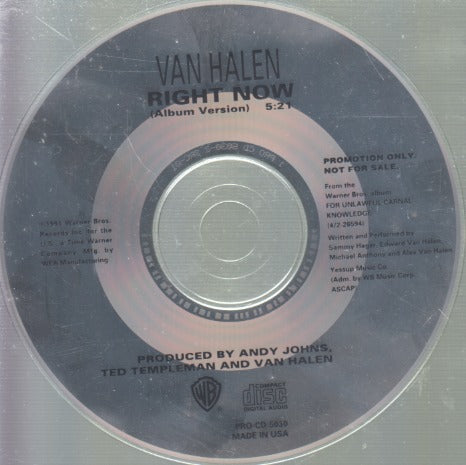 Van Halen: Right Now 1-Track Promo w/ Back Artwork