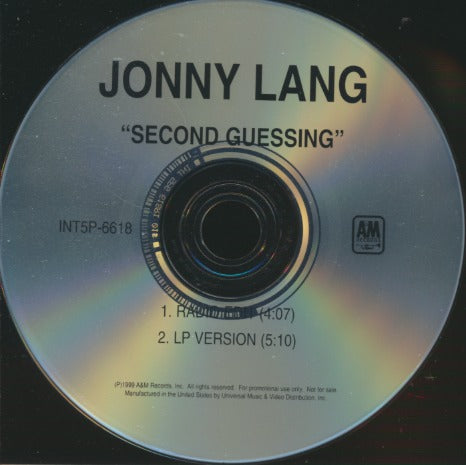 Jonny Lang: Second Guessing 2-Track Promo w/ Back Artwork