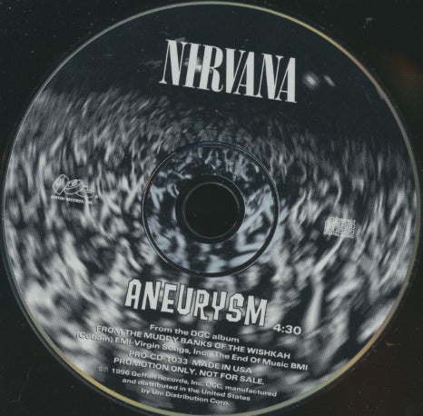 Nirvana: Aneurysm 1-Track Promo w/ Back Artwork