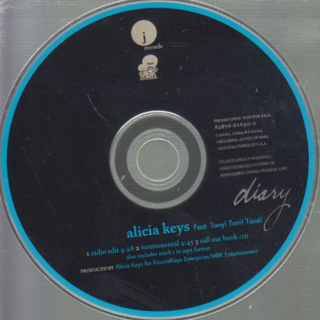 Alicia Keys: Diary 3-Track Promo w/ Back Artwork