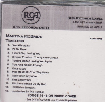 Martina McBride: Timeless 18-Track Promo w/ Front Artwork