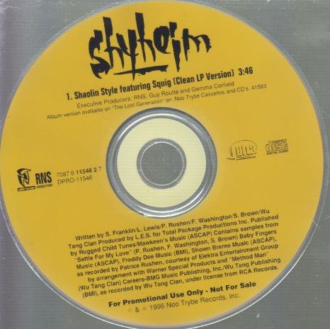 Shyheim: Shaolin Style 1-Track Promo w/ Back Artwork