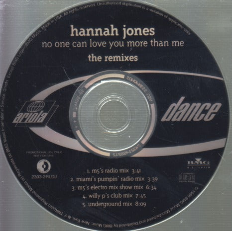 Hannah Jones: No One Can Love You More Than Me: The Remixes 5-Track Promo w/ Front Artwork