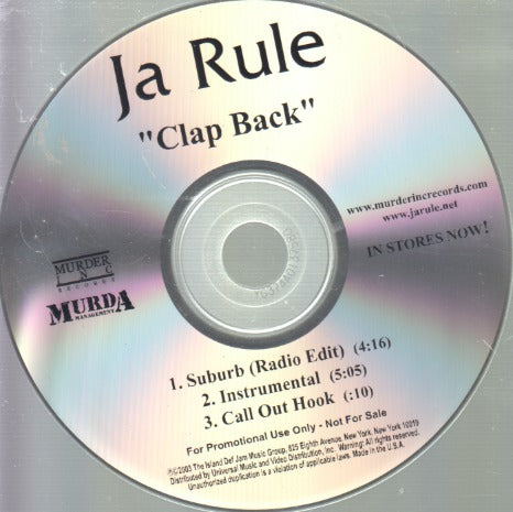 Ja Rule: Clap Back 3-Track Promo w/ Back Artwork