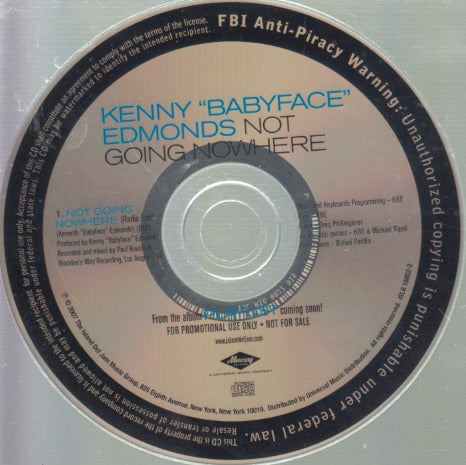 Kenny Babyface Edmonds: Not Going Nowhere 1-Track Promo w/ Back Artwork
