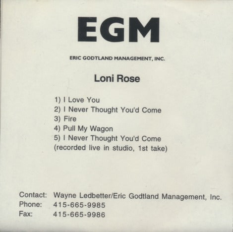 Loni Rose: 5-Song Demo 5-Track Promo w/ Front Artwork
