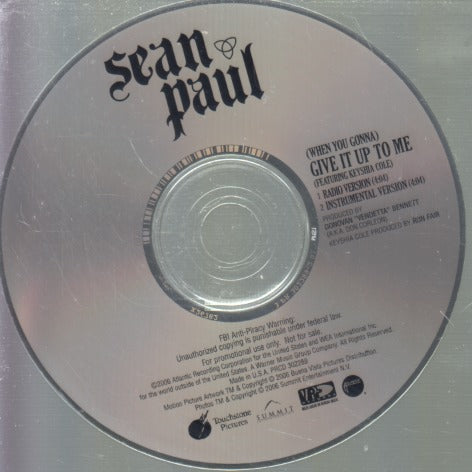 Sean Paul: (When You Gonna) Give It Up To Me 2-Track Promo w/ No Artwork