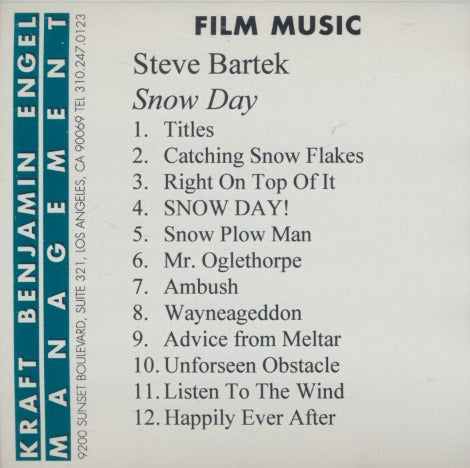 Steve Bartek: Snow Day: Soundtrack 12-Track Promo w/ Front Artwork