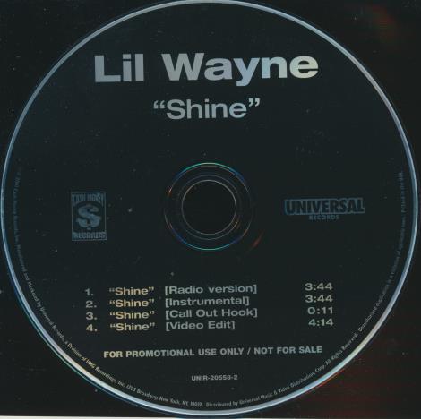 Lil Wayne: Shine 4-Track Promo w/ Back Artwork