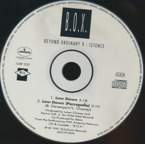 B.O.X. Beyond Ordinary X-Istence: Low Down 2-Track Promo w/ No Artwork