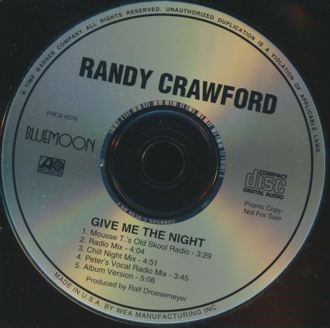 Randy Crawford: Give Me The Night 5-Track Promo w/ Back Artwork