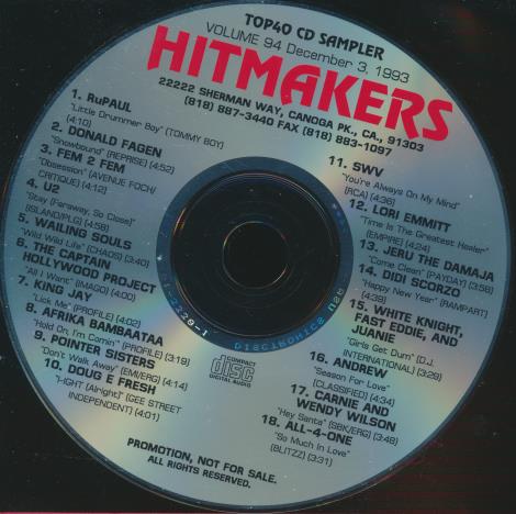 Hitmakers: Top 40 CD Sampler Volume 94 Promo w/ Back Artwork