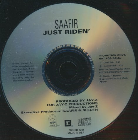Saafir: Just Riden' 2-Track Promo w/ No Artwork