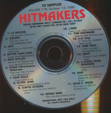 Hitmakers: Top 40 CD Sampler Volume 118 Promo w/ No Artwork