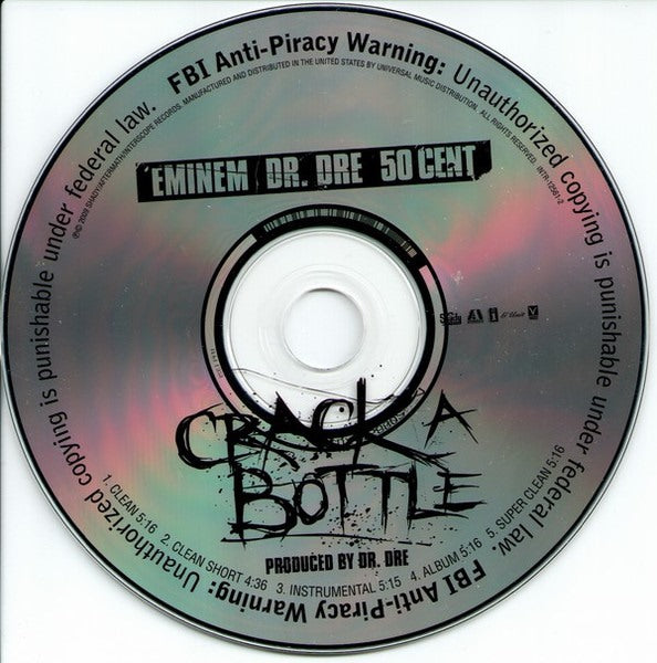Eminem, Dr. Dre, 50 Cent: Crack A Bottle 5-Track Promo w/ Back Artwork - NeverDieMedia