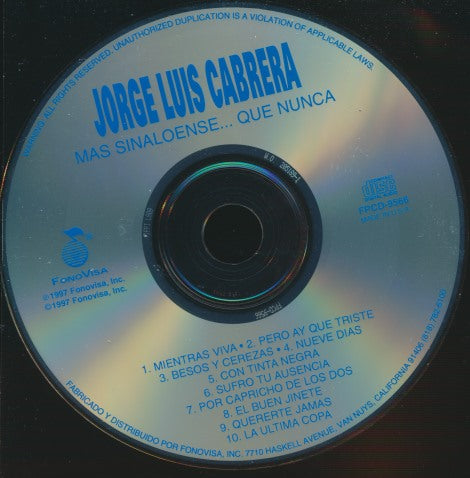 Jorge Luis Cabrera: Mas Sinaloense... Que Nunca w/ No Artwork