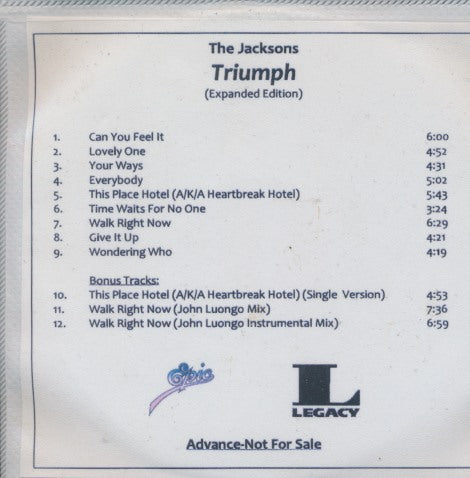 The Jacksons: Triumph (Expanded Edition) Advance Promo w/ Front Artwork