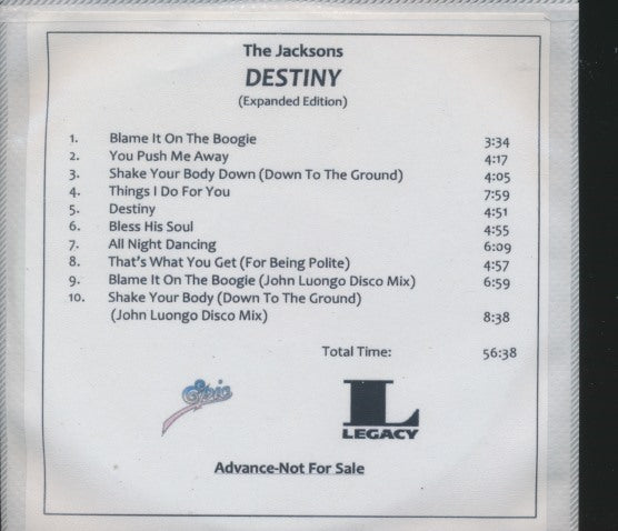 The Jacksons: Destiny (Expanded Edition) Advance Promo w/ Front Artwork