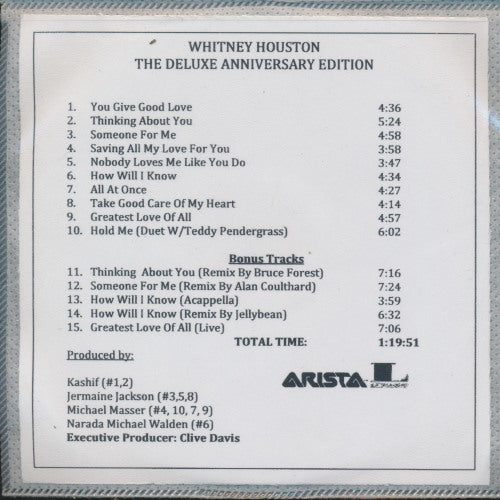 Whitney Houston: The Deluxe Anniversary Edition Promo 2-Disc Set w/ Front Artwork
