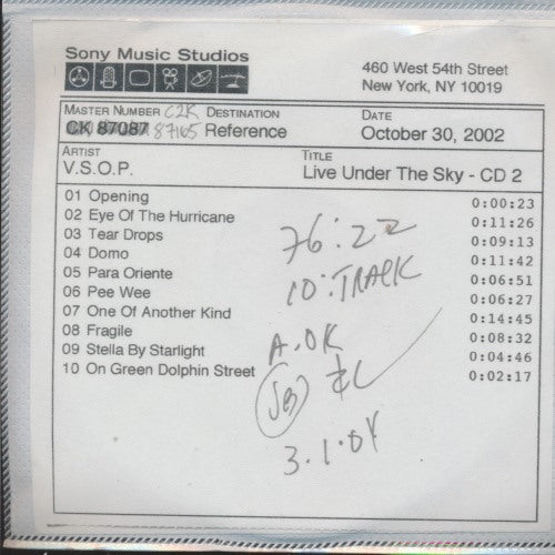 Herbie Hancock: V.S.O.P.: Live Under The Sky Vol. 2 Promo w/ Front Artwork