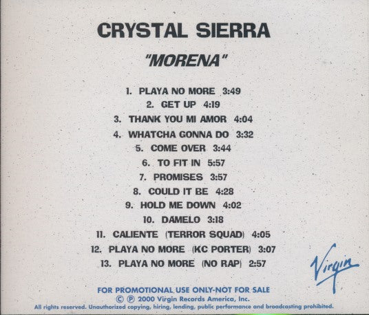 Crystal Sierra: Morena Promo w/ Back Artwork