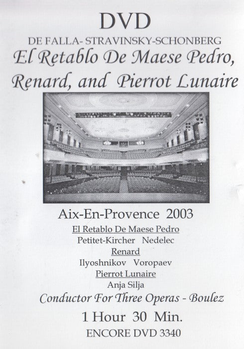 De Falla / Stravinsky / Schoenberg: El Retablo De Maese Pedro, Renard, And Pierrot Lunaire