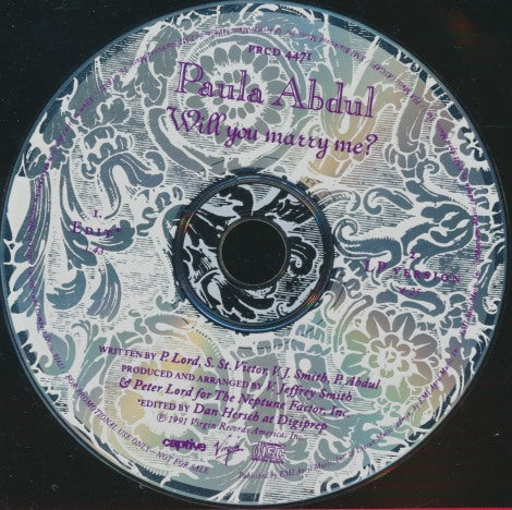 Paula Abdul: Will You Marry Me? 2-Track Promo w/ Back Artwork