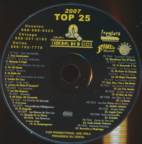 Grupo Central De Discos: Top 25 2007 Promo w/ No Artwork